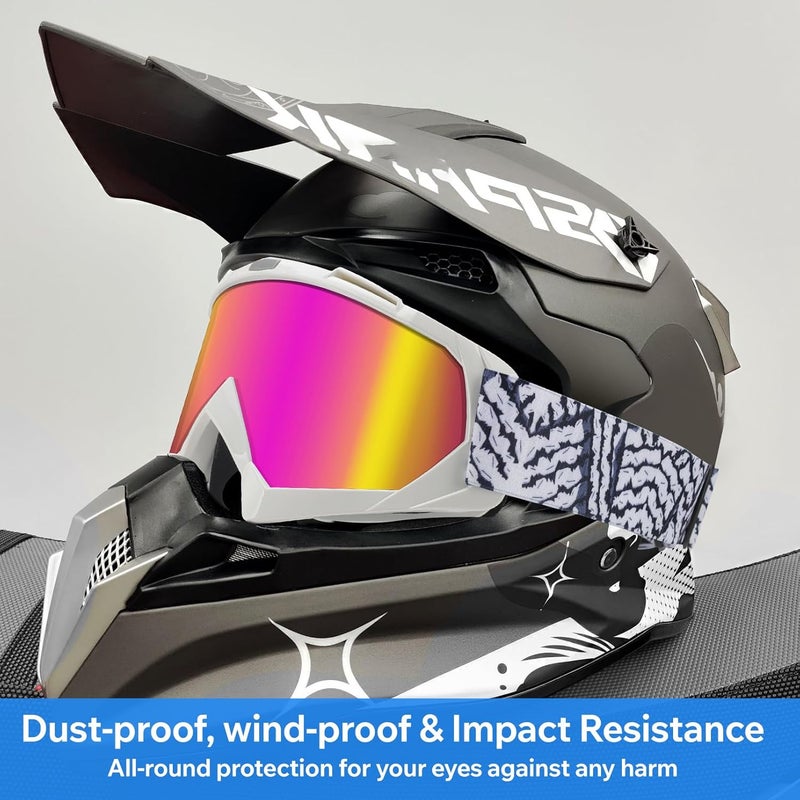 4-FQ Dirt Bike ATV Goggles Motorcycle Gear Motocross Dirtbike Riding Racing Glasses MX Accessories Helmet Goggles for Men Women Youth UV400 Protection Dust-proof Anti-Scratch Impact Resistant - Image 2